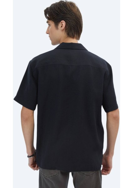 Siyah Düz Oversize Fit Dokuma Casual Gömlek indirimleri