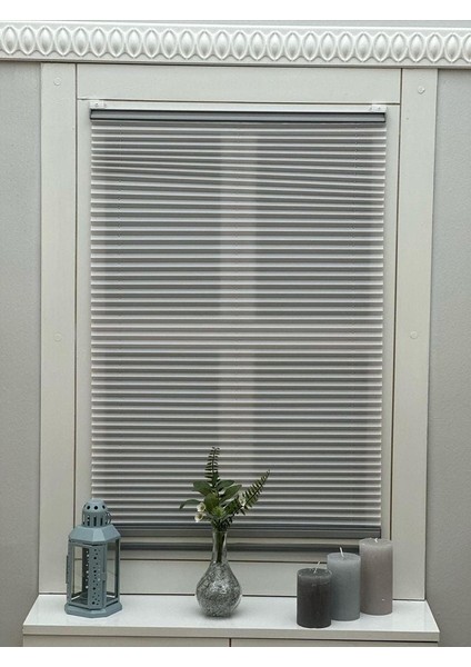 Gece Gündüz Katlanabilir Açık Gri Cam Balkon Plise Perde