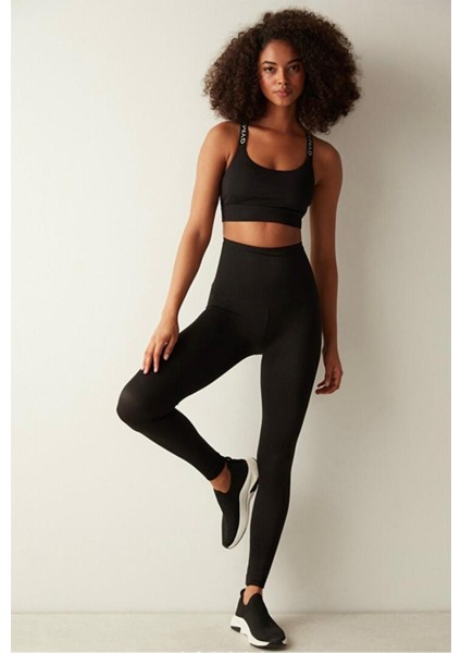 Siyah Extra Yüksek Bel Bilek Boy Pop Up Tayt modelleri