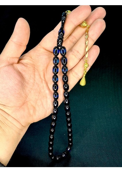 Sürmeli Uçak Camı Tesbih Mavi Siyah Renkli Kapsül Kesim T-753