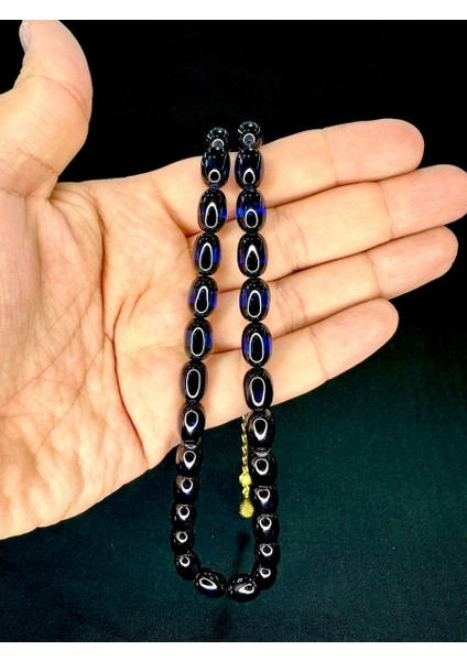 Sürmeli Uçak Camı Tesbih Mavi Siyah Renkli Kapsül Kesim T-753