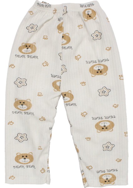 Erkek Çocuk Beyaz Kahve Yıldızlı Ayılı Desenli 2'li Pijama Takımı