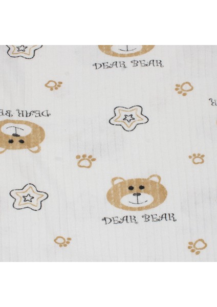 Erkek Çocuk Beyaz Kahve Yıldızlı Ayılı Desenli 2'li Pijama Takımı