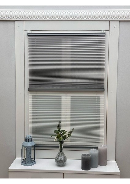 Gece Gündüz Katlanabilir Açık Gri Cam Balkon Plise Perde