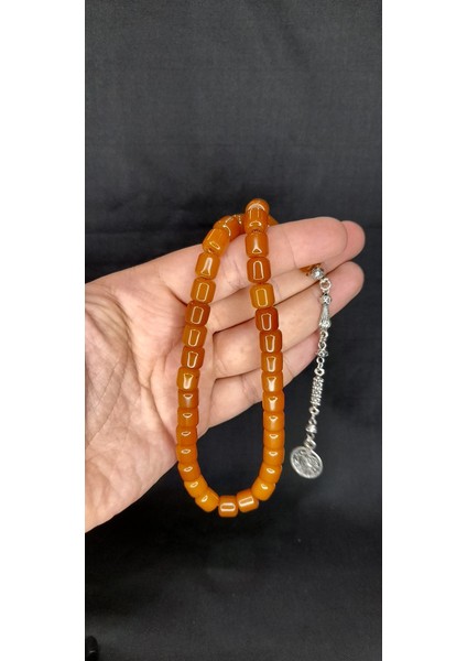 Sevgiliye Özel Hediye Çubuk Kehribar Tesbih Koyu Sarı Renk H-1317.