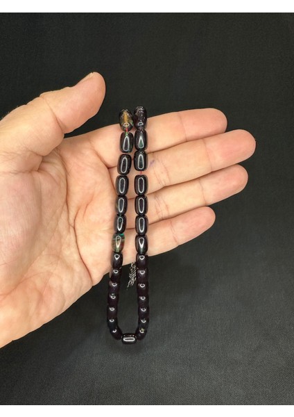 Ateş Kehribar Tesbih Yeşil-Siyah Renkli Kapsül Kesim 11,5mmx7,5mm T-618