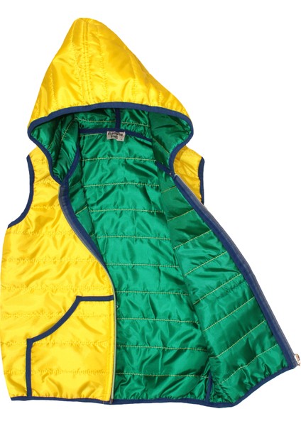 Çocuk Sarı Yeşil Kapüşonlu Fermuarlı Şişme Yelek fiyatları