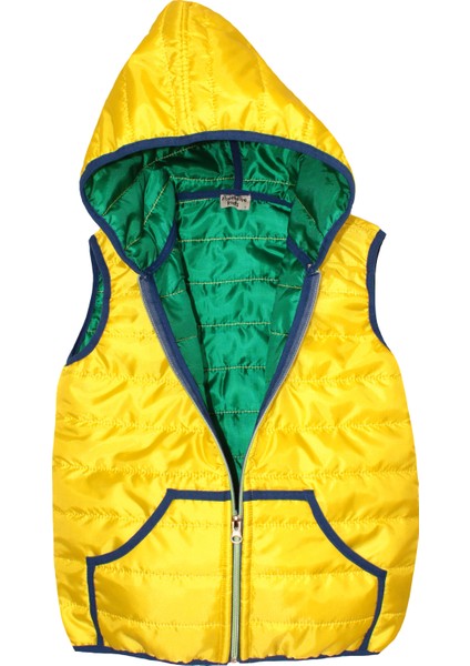 Çocuk Sarı Yeşil Kapüşonlu Fermuarlı Şişme Yelek modelleri