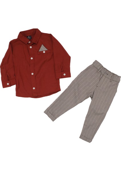 Erkek Çocuk Kiremit Cebi Mendilli Gömlekli 2'li Takım