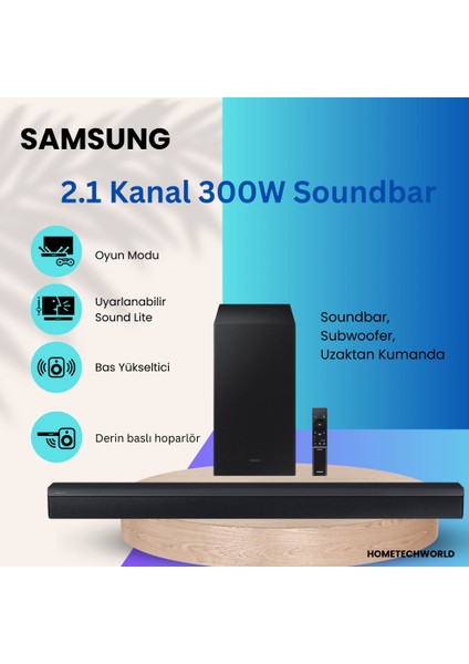 Derin Baslı Hoparlör 300 Watt 2.1 Kanal Soundbar (2023)