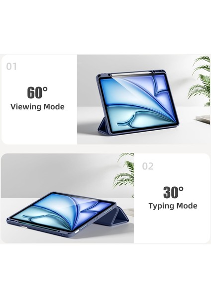 iPad Air 13 İnç M2 2024 Kalemlikli Uyku Modlu Yatay Standlı Stromix Smart Kılıf A2898 A2899