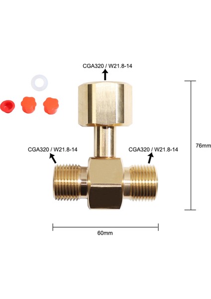 Co2 Tankı Adaptörü, Soda Silindiri Pirinç Co2 Silindiri Tankı W21.8-14 Adaptör Dönüştürücü T Adaptörü T-Adaptör 1 Ila 2 W21.8-14 (Yurt Dışından)