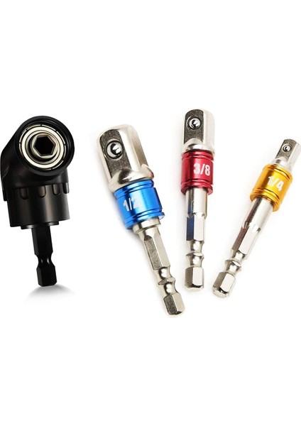 3 Adet 1/4 Inç 3/8 Inç 1/2 Inç Darbeli Matkap Soket Adaptörü Uzatma Seti + 105° Dik Açı Matkap Ucu Uzatma Adaptörü (Yurt Dışından)