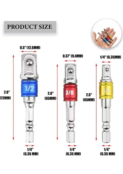 3 Adet 1/4 Inç 3/8 Inç 1/2 Inç Darbeli Matkap Soket Adaptörü Uzatma Seti + 105° Dik Açı Matkap Ucu Uzatma Adaptörü (Yurt Dışından)