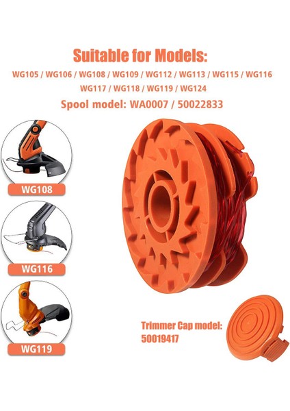 WA0007 / 50022833 Worx WG116 WG119 Kablolu Elektrikli Tel Düzelticiler Için Yedek Hat Giyotin Makarası, 16FT 0.065 Inç (Yurt Dışından) indirimleri