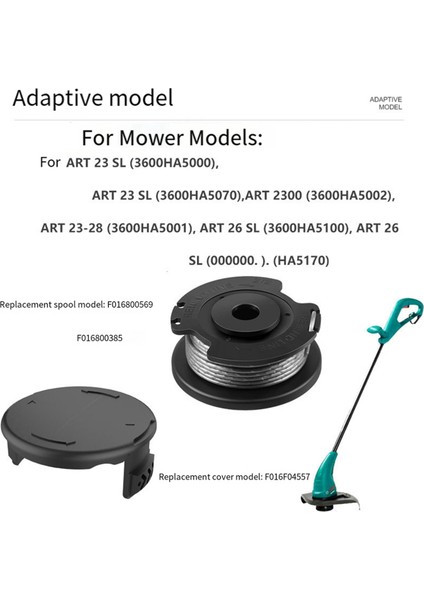 Bosch Easy Grass Cut Art 23SL 26SL Için F016800569/F016800385 Makara Misinası ve F016F04557 Makara Kapağı (Yurt Dışından) fiyatları