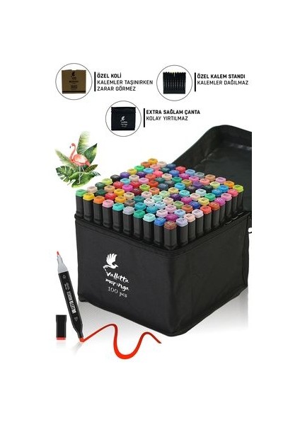 Moringa 100'lü Çift Taraflı Keçeli Kalem Seti Renkli Uçlar ve Taşıma Çantasıyla fiyatları