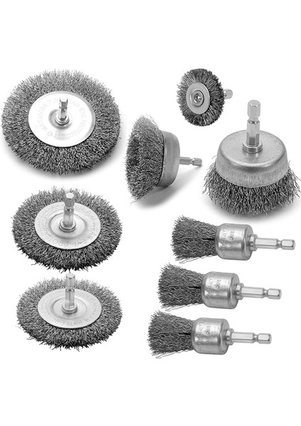 Matkap Için 9pc Kaba Kıvrımlı Tel Tekerlek Bardak Kalem Fırça Seti, Boya Çıkarma Için Hex Shank ile Karbon Çelik Tel Fırça (Yurt Dışından)
