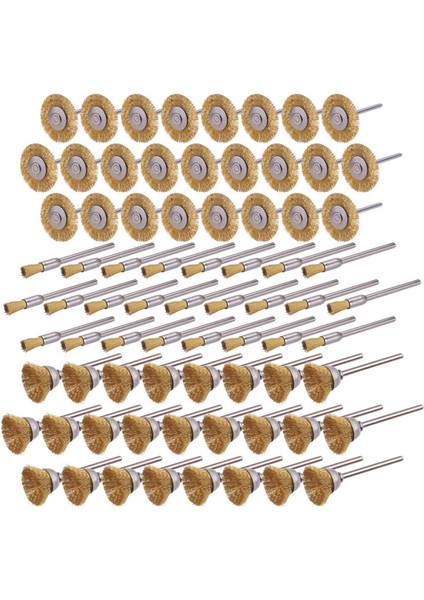 75 Adet Pirinç Tel Fırça Seti, Çelik Tel Tekerlekler Kalem Fırça Seti Seti Aksesuarları Döner Alet-1/8 Inç (3mm) Şaft (Yurt Dışından)