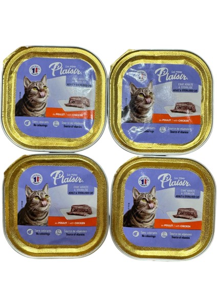 Plaisir Pate 100GR Tavuk Etli 4 Adet Kısır Yaş Kedi Maması