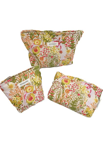 Büyük Kapasiteli Saklama Çantasına Sahip Üç Parçalı Kabartmalı Kozmetik Çantası (Yurt Dışından)