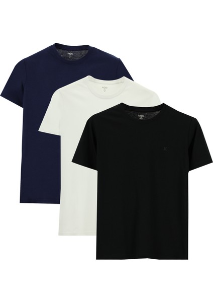 Bisiklet Yaka Slim Fit Dar Kesim Pamuk 3'lü Tişört Seti