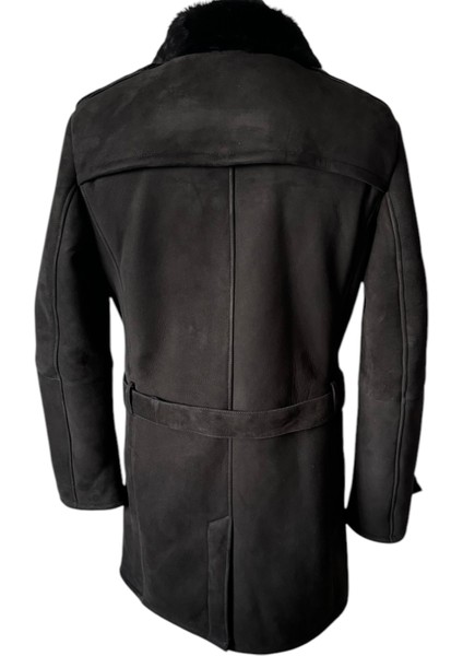 - Siyah Süet Koyun Kürkü Erkek Trençkot - Burb modelleri