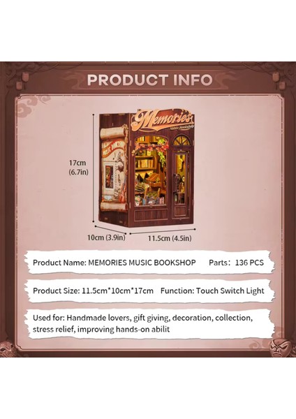 Memories Music Bookshop - Yeni Stil Mini Book Nook Kiti, Kendin Yap Oyuncak Bebek Evleri, Minyatür Ev Kiti, LED Işıklı, Booknook Evleri, Model Yapı Setleri (SD04B-AMZ01) - Anılar Müzik Kitabevi indirimleri
