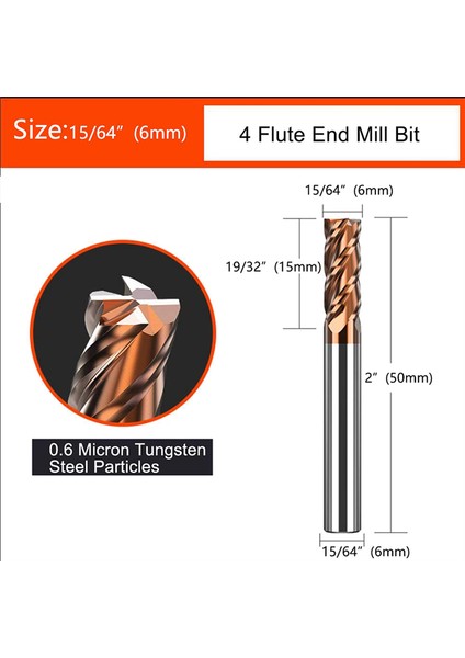 5 Adet Karbür Kare Uçlu Değirmen - 15/64 Inç (6mm) Alaşımlı Çelikler/sertleştirilmiş Çelikler Için Mikro Taneli Karbür Uçlu Değirmen - 4 Fultes (Yurt Dışından)