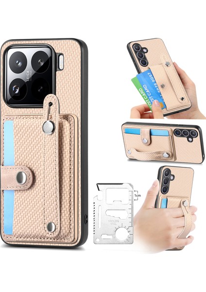 Xiaomi 15 Kart Tutucu Bileklik Deri Kaplama Telefon Kapağı (Yurt Dışından)