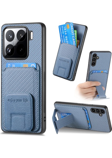 Xiaomi 15 Kart Tutucu Karbon Fiber Doku Deri Kaplamalı Tpu Telefon Kapağı (Yurt Dışından)