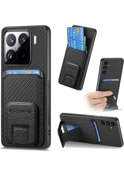 Xiaomi 15 Kart Tutucu Karbon Fiber Doku Deri Kaplamalı Tpu Telefon Kapağı (Yurt Dışından)