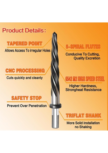 9/16 Inç Çelik Rayba, Çelik, Alaşım, Ahşap, Plastik Hizalama Için M2 Hss Konik Rayba, Büyük Delik - 5 Spiral Kanal (Yurt Dışından) modelleri