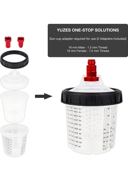 600ML Tek Kullanımlık Boya Kabı Bağlantılı Püskürtme Kabı Boya Karıştırma Kabı Tip H/o Hızlı Kap Püskürtme 16X1.5MM Dahili (Yurt Dışından)