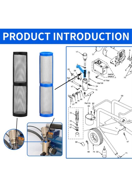 12 Adet Havasız Boya Püskürtme Manifold Filtresi 390 395 490 495 595 Pompa Manifold Süzgeci 246384 60MESH ve 246382 100MESH (Yurt Dışından)