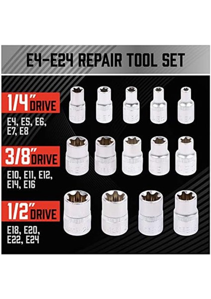 14 Parça E-Torx Lokma Takımı Premium Dişi Torx Lokma Takımı, Yıldız Lokma Takımı, Tork Lokma Takımı, Harici Torx Lokma Takımı (Yurt Dışından)
