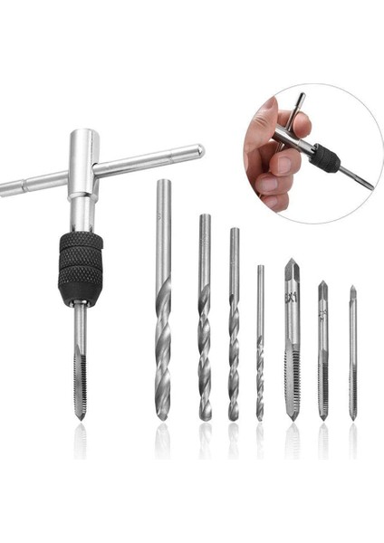 9 Adet Ayarlanabilir T-Kolu Cırcır Musluk Tutucu Anahtarı Alet Seti M3-M6 Vida Konu Metrik Fiş Dokunun ve 2.5-5.0mm Büküm Matkap Ucu (Yurt Dışından)