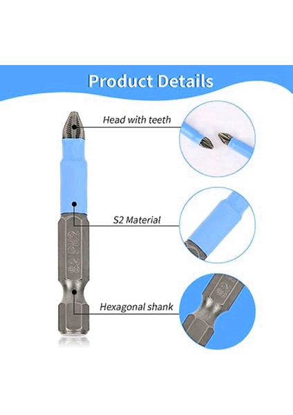 10 Pcs Phillips Kafa Matkap Ucu Manyetik Phillips Tornavida Bit Seti Kaymaz Çapraz Kafa, 1/4 Inç Hex Shank 2 INÇ/50MM (Yurt Dışından)