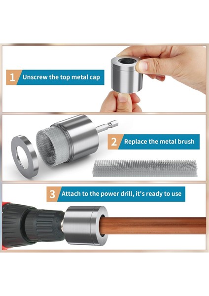 Elektrikli Matkaplar Için Yedek Fırça ve 1/4 Inç Altıgen Saplı 1/2 Inç Metal Bakır Boru Temizleyici (Yurt Dışından)