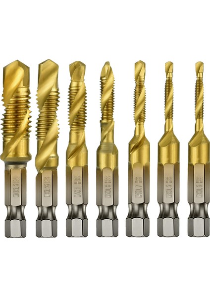 7 Adet 1/4 Inç Hex Shank Titanyum Kombinasyonu Matkap ve Musluk Seti Metrik Konu Hss M3-M10 Vida Dokunarak Bit Aracı (Yurt Dışından)
