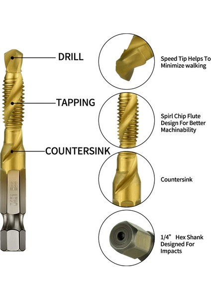 7 Adet 1/4 Inç Hex Shank Titanyum Kombinasyonu Matkap ve Musluk Seti Metrik Konu Hss M3-M10 Vida Dokunarak Bit Aracı (Yurt Dışından) modelleri