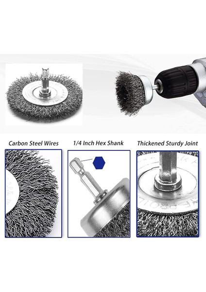 Matkap Için 4 Paket Tel Fırça, 3 Inç Matkap Tel Fırçaları, Pas Temizlemek Için 1/4 Inç Altıgen Tel Fincan Fırça Seti, Tel Fırça (Yurt Dışından) indirimleri