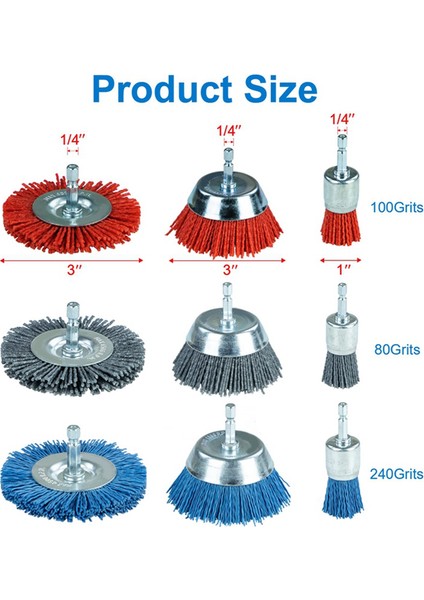 Paket Naylon Filament Aşındırıcı Tel Fırça Tekerleği ve Bardak Fırça Seti, Pas Korozyon Boyasını Çıkarmak Için Naylon Fırça Seti (Yurt Dışından) fiyatları