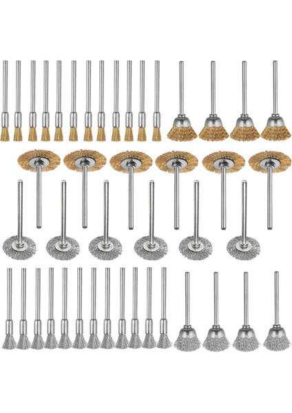 44 Parça Mini Tel Fırça Tekerlek Fincan Pirinç Çelik Tel Fırça Seti 1/8 Inç (3mm) Güç Dremel Döner Aletler Için Sap Parlatma Parlatma Araçları (Yurt Dışından)