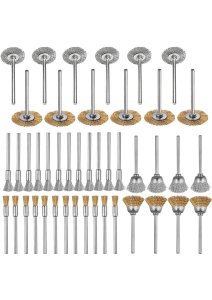 44 Parça Mini Tel Fırça Tekerlek Fincan Pirinç Çelik Tel Fırça Seti 1/8 Inç (3mm) Güç Dremel Döner Aletler Için Sap Parlatma Parlatma Araçları (Yurt Dışından)
