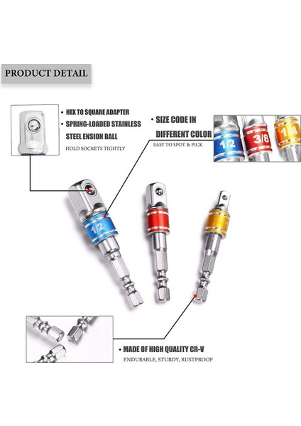 3 Adet 1/4 Inç 3/8 Inç 1/2 Inç Darbeli Matkap Soket Adaptörü Uzatma Seti + 105° Dik Açı Matkap Ucu Uzatma Adaptörü (Yurt Dışından) fırsatları