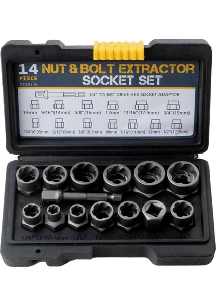 14 Adet Darbe Cıvata ve Somun Sökücü Seti, Altıgen Adaptör Çıkarma Soket Seti ile Soyulmuş Bijon Sökücü (Yurt Dışından)