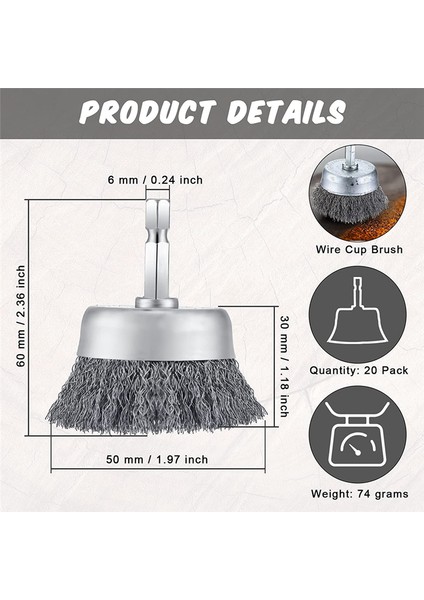 20 Paket Tel Fincan Fırçası 2 Inç Kaba Kıvrımlı Çelik Matkap Fırçası ile 1/4 Inç Hex Shank Tel Tekerlek Parlatma Öğütücü Için (Yurt Dışından)