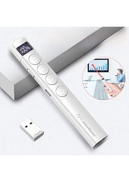 S7 Pointer Kablosuz Lazer Sunum Kalemi Şarjlı Dijital Led Ekran Şarj Edilebilir Sunum Kumandası Lazer Tak Çalıştır Şarjı Type-C USB Menzil 100-M