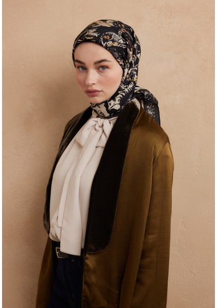 Floral Paısley Desen Pamuk Ipek Eşarp Siyah modelleri